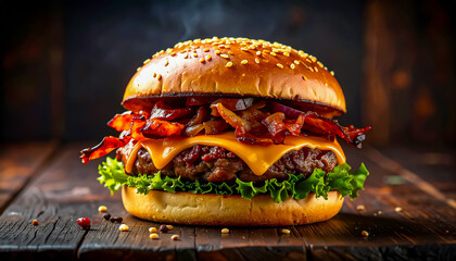 hamburger on black background