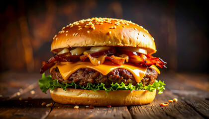 hamburger on a black background