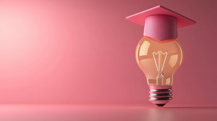 A lightbulb wearing a pink graduation cap, symbolizing education, knowledge, and bright ideas.