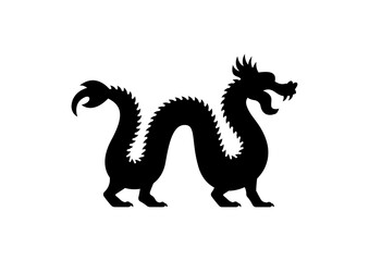 Obraz premium Elegant Black and White Dragon Silhouette Vector for Fantasy T-Shirt Designs