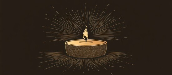 A single candle with a flickering flame, surrounded by radiating lines, against a dark background.