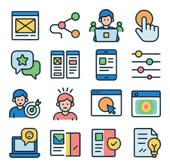 Ux survey icon collection. simple compose flat icons: feedback, interface, analysis, rating, poll