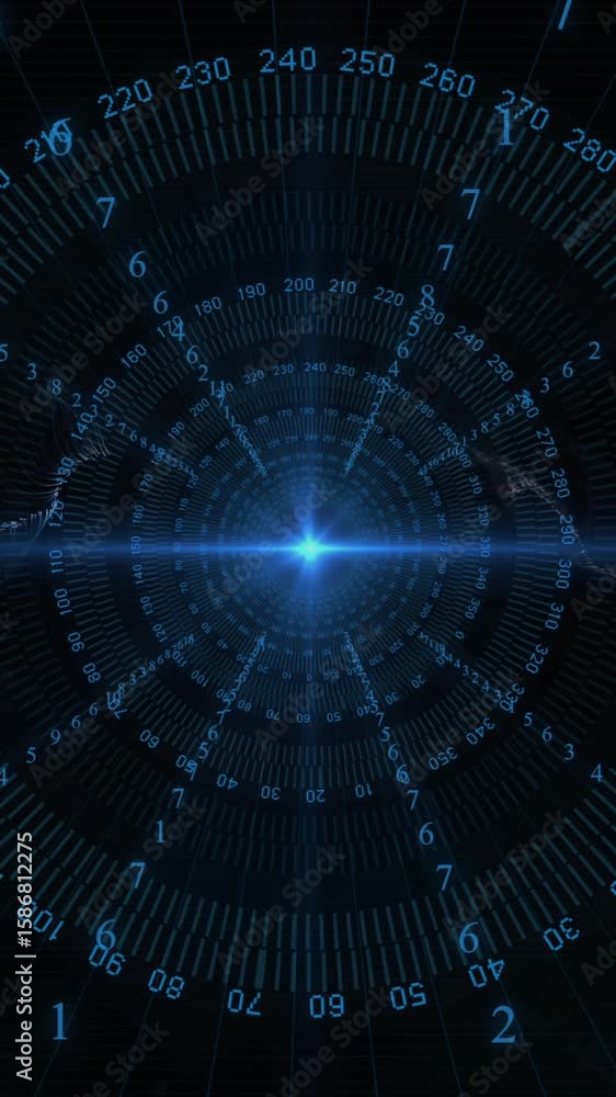 Poster animation of digital data processing over glowing spots on black background