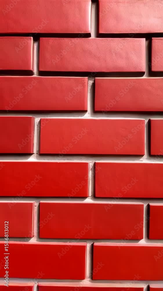 Poster vertical view of a solid red brick wall pattern with white mortar, creating textured background