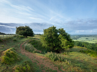 landscape of north downs near ashford and wye valley in english county of kent on early summer...