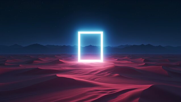 Futuristic Glowing Portal in a Surreal Neon Desert Landscape