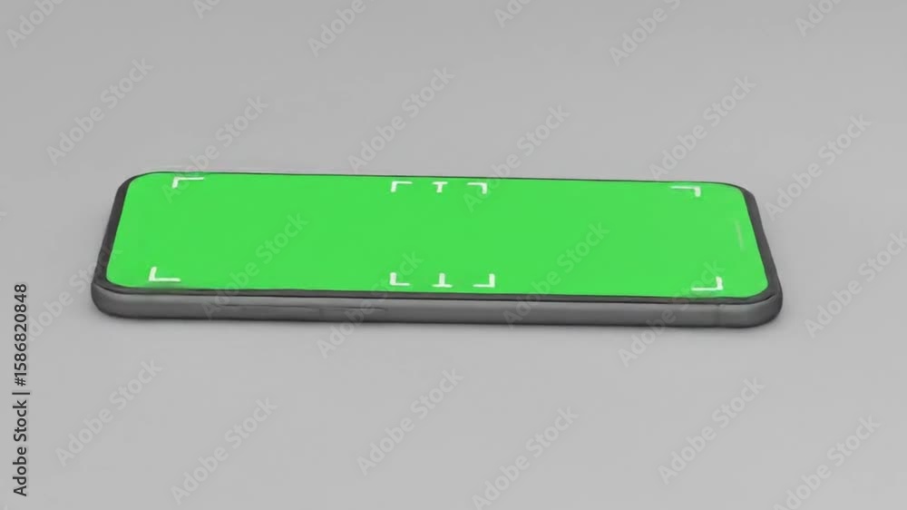 Aufkleber isolated smartphone with green screen display on a gray surface for chroma key compositing use case