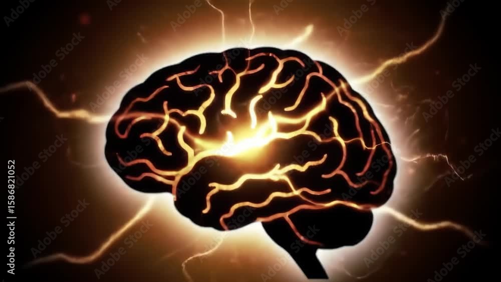 Poster a stylized image of a brain with glowing neural pathways and a bright light at the center of the bra