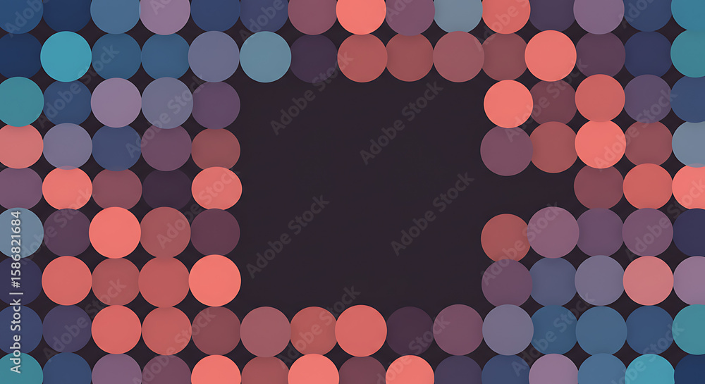 Aufkleber abstract mosaic of colorful geometric circles forming a framed border on a dark background, with spa