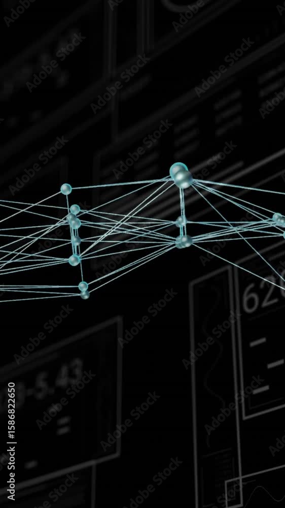 Aufkleber animation of statistics and digital data processing over dna strand on black background