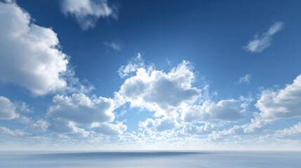 Bright Blue Sky with Soft White Clouds Over a Calm Ocean View