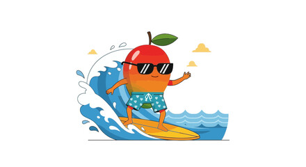 Surfing Mango Character Catching Waves With Summer Vibe Holiday Activity
