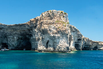 The stunning rocky coast of Comino, with its crystal-clear sea and astonishing colors. Malta