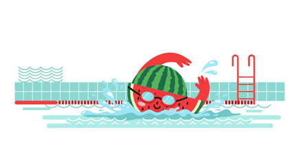 Swimming Watermelon Character Having Fun In The Pool During Summer Season