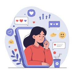 This image represents digital interaction, emotional connections, and social media influence on personal life. 