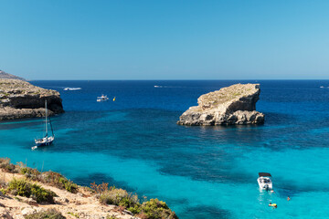 The stunning Blue Lagoon of Comino, with its crystal-clear sea and astonishing colors. Malta
