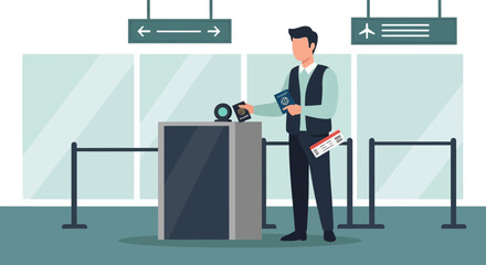 Traveler Preparing Documentation For International Flight At Airport Terminal
