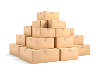 Obraz premium Stack of cardboard boxes on white background, clean mockup for packaging or delivery concepts. Generative AI