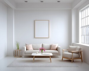 Fototapeta premium A modern living room with a neutral color palette.