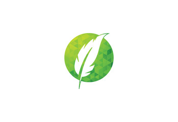 Colorful Low Poly and Feather Pen Logo Design. Writing Feather Pen logo, Vector Illustration