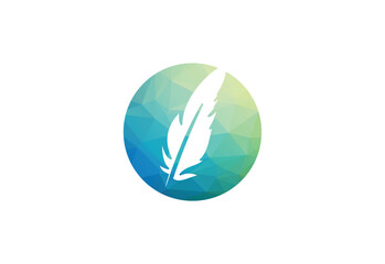 Colorful Low Poly and Feather Pen Logo Design. Writing Feather Pen logo, Vector Illustration