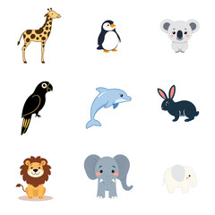 colorful set of cute cartoon animal icons for children's apps