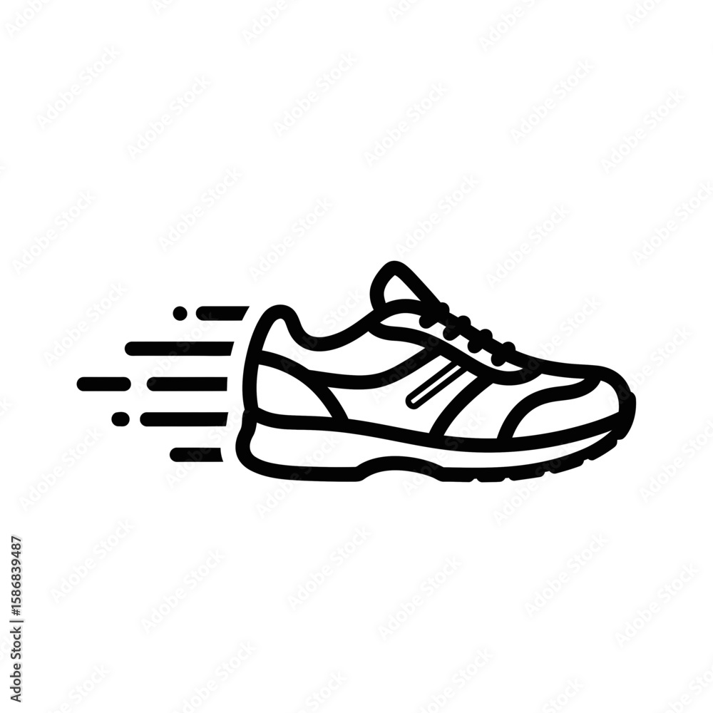 Poster running shoe icon representing speed and motion