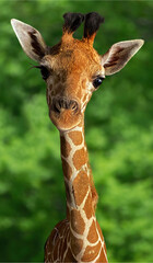 Young Giraffe with Green Background