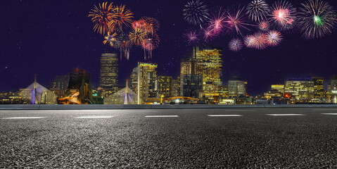 fireworks in the city night road landscape outdoor cityscape celebration hoilday happy new year
