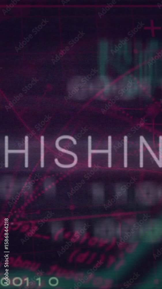 Poster Phishing text animation over digital circuit board and binary code background