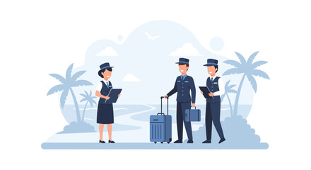 Welcoming Vacation: Hospitable Airport Staff Meeting Tourists on Tropical Beach