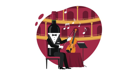 Wine Bottle Violinist Performs On Stage In Formal Wear Classical Elegance