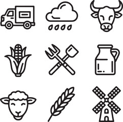 Simple Farm Icons Set for Agricultural Design.