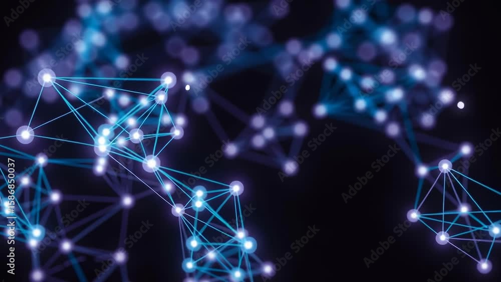 Aufkleber futuristic abstract background with glowing blue dots connected by lines. digital network and commun