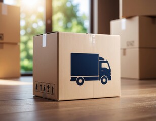 Moving box with truck graphic