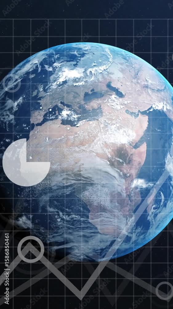 Poster earth with data charts and graphs animation over space background