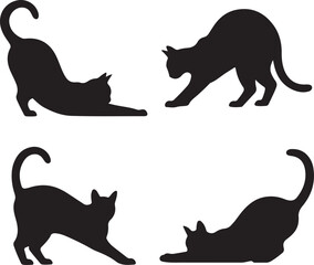 Collection of diverse cat poses and actions captured in a clean silhouette style