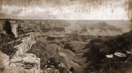 old worn vintage sepia toned polaroid photo of The Grand Canyon in Arizona