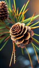 a pine cone, its scales shaped like rose petals