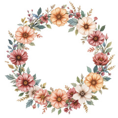 Obraz premium Floral Wreath Design, Nature Inspired, Botanical Art, Digital Illustration, Creative Environment, Aesthetic Concept