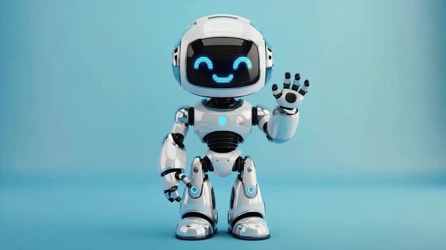 Cute, friendly robot waving