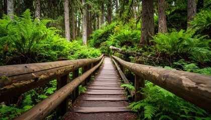 Wooden Stairs Leading Into Lush Forest