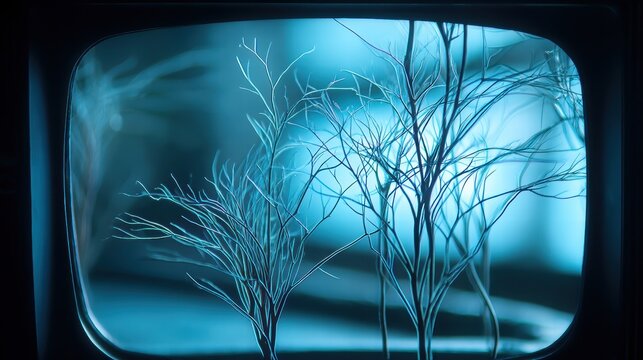 Abstract Plants in a Retro Television Screen with Cool Lighting