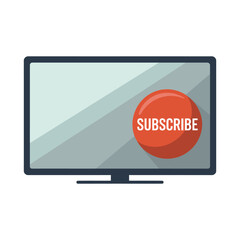 Fototapeta premium Flat design television screen with a red subscribe button on the display