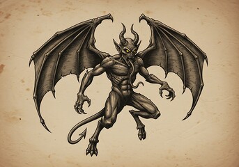 Winged demon creature flying with claws