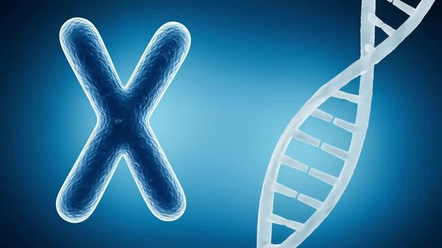 Abstract Representation of DNA Helix and Chromosome Structure on Blue Background