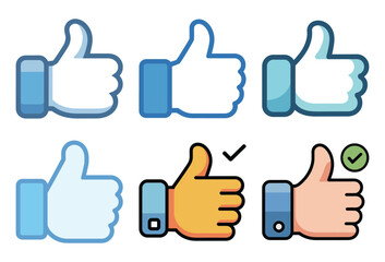 Obraz premium Collection of six diverse thumbs up icons in various styles and colors