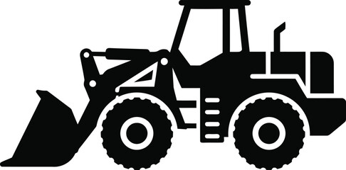Fototapeta premium Black silhouette illustration of a front loader, heavy machinery, construction equipment.