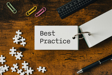 There is word card with the word Best Practice. It is as an eye-catching image.