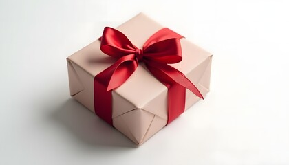Obraz premium beautifully wrapped gift box with a red ribbon, isolated on a white background